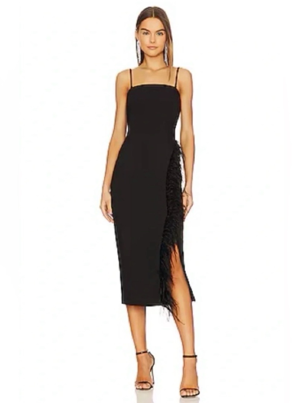 LIKELY Imani Black Feather Trim Midi Dress NWT Revolve Cocktail Party Evening 4